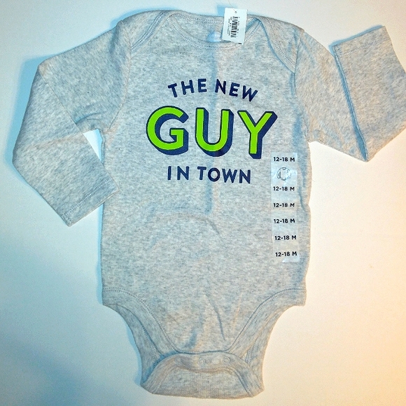 NWT OLD NAVY Boys "New Guy in Town" Long Sleeve Bodysuit 12-18mo - Picture 1 of 8